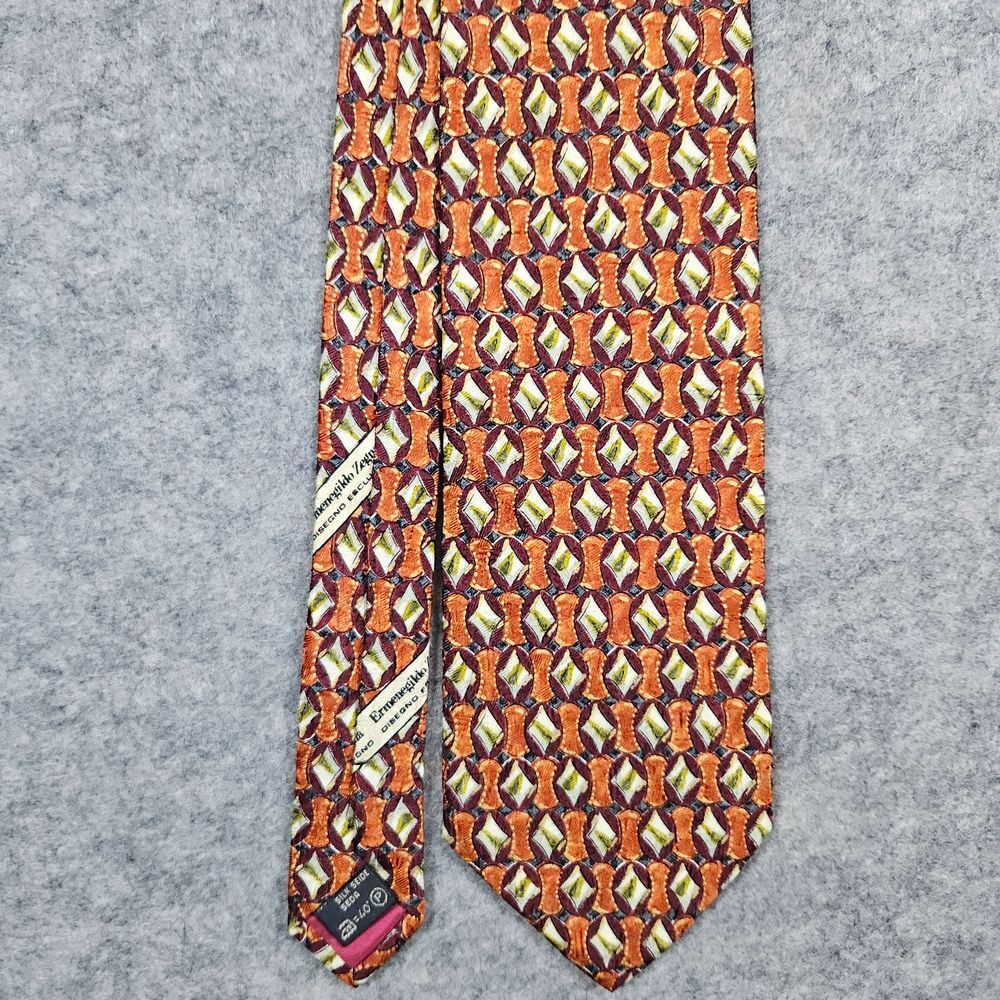 Ermenegildo Zegna Orange Geometric 100% Silk Neck Tie 58x4 Preppy Office‎ Career